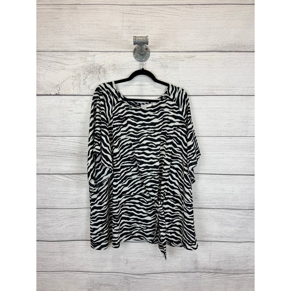 Belle Kim Gravel Plus Size Cream & Black Zebra Printed Tunic Blouse Size 4X